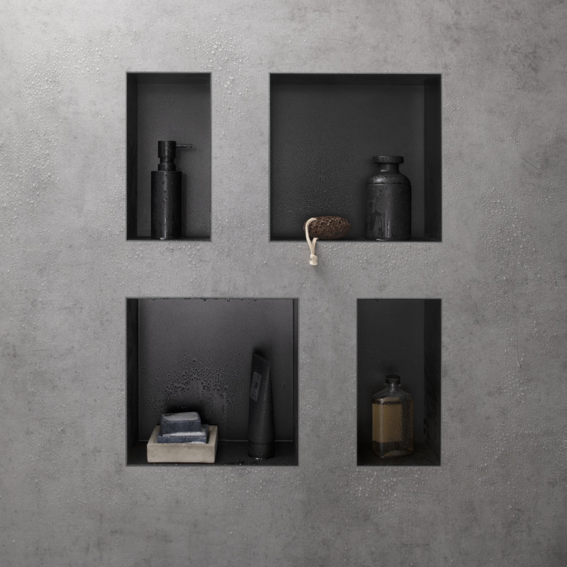 XtraStoris Minimalistic Wall Niche Frameless 12"x 12"x 4", Matte Black