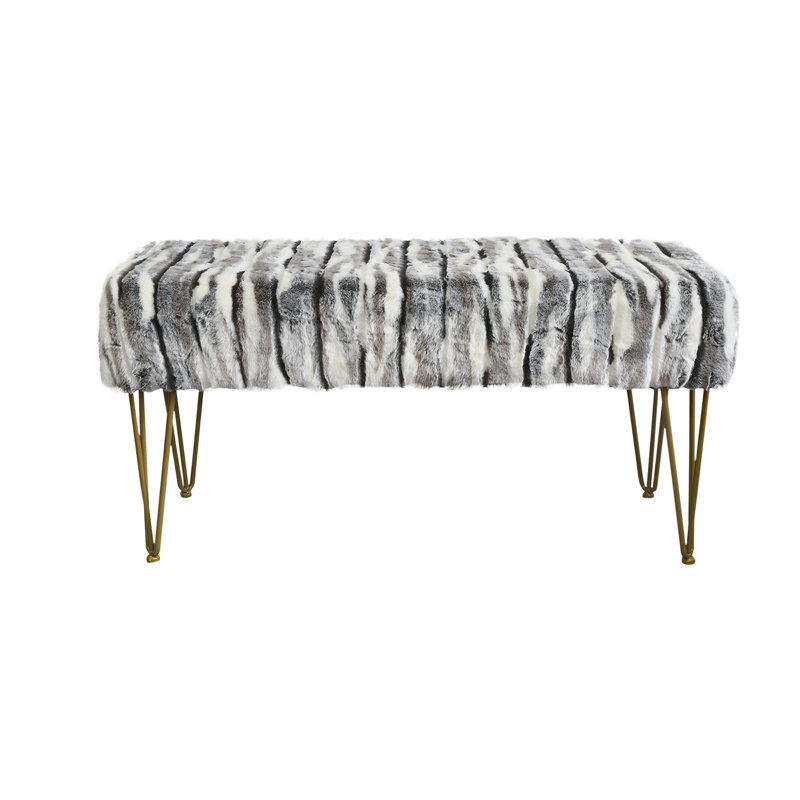 116.8cm Wide Rectangle Animal Print Standard Ottoman, Grey Faux Fur