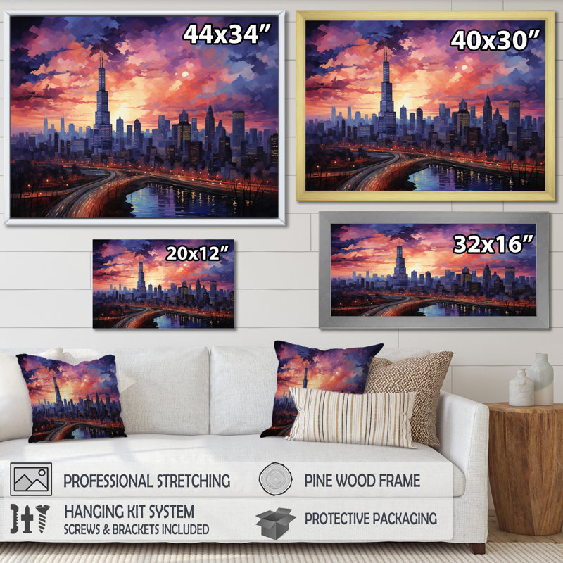 Skyscrapers Glass Giants I - Architecture Wall Art Living Room, H 12 po x l 20 po x P 1 po, Cadre flottant doré
