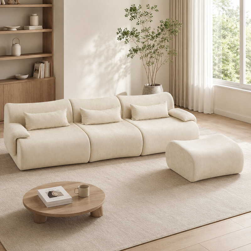 Canapés modulaires désossés de 117 po pour le salon, canapé modulaire surdimensionné avec repose-pieds et coussins, canapé moderne sans cadre en L avec siège profond et mousse à mémoire de forme, sans assemblage, 3 sièges （Aucune installation requise）