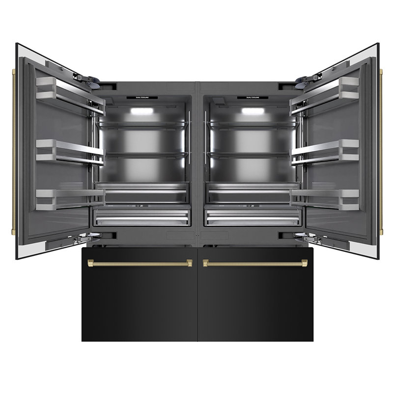 ZLINE Autograph 72 in. Black Steel Built-In Refrigerator w/ Gray Interior & Bronze Helix Handles, Champagne Bronze