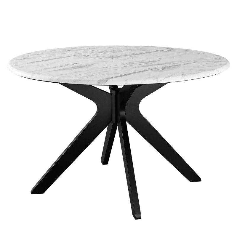 Traverse 50" Round Performance Artificial Marble Dining Table In Black White