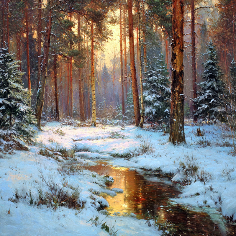 Art mural en toile Sunlit Winter Brook, 30" H x 30" W