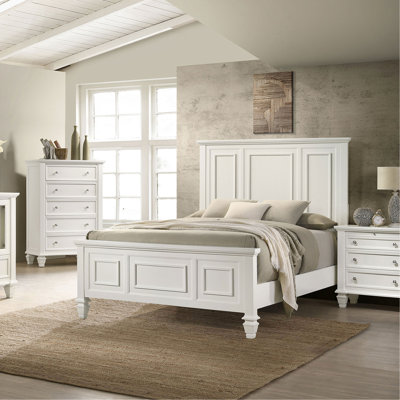 Très grand lit crème à panneau oriental blanc avec détails de conception complexes, pour lit en bois de 63 pouces de charme de chambre à coucher, éléments décoratifs complémentaires