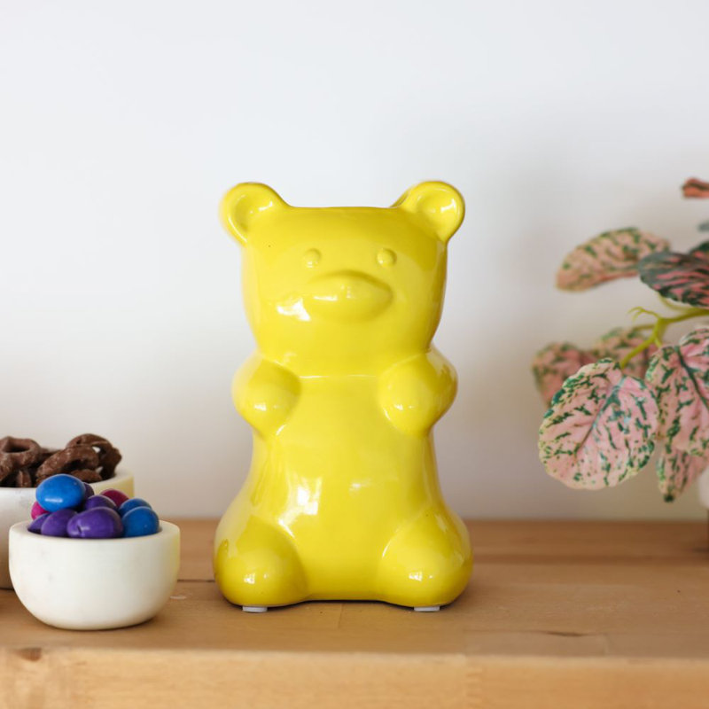6.75"H YL Ceramic Gummy Bear Vase 4.25*3.25*6.75, Yellow