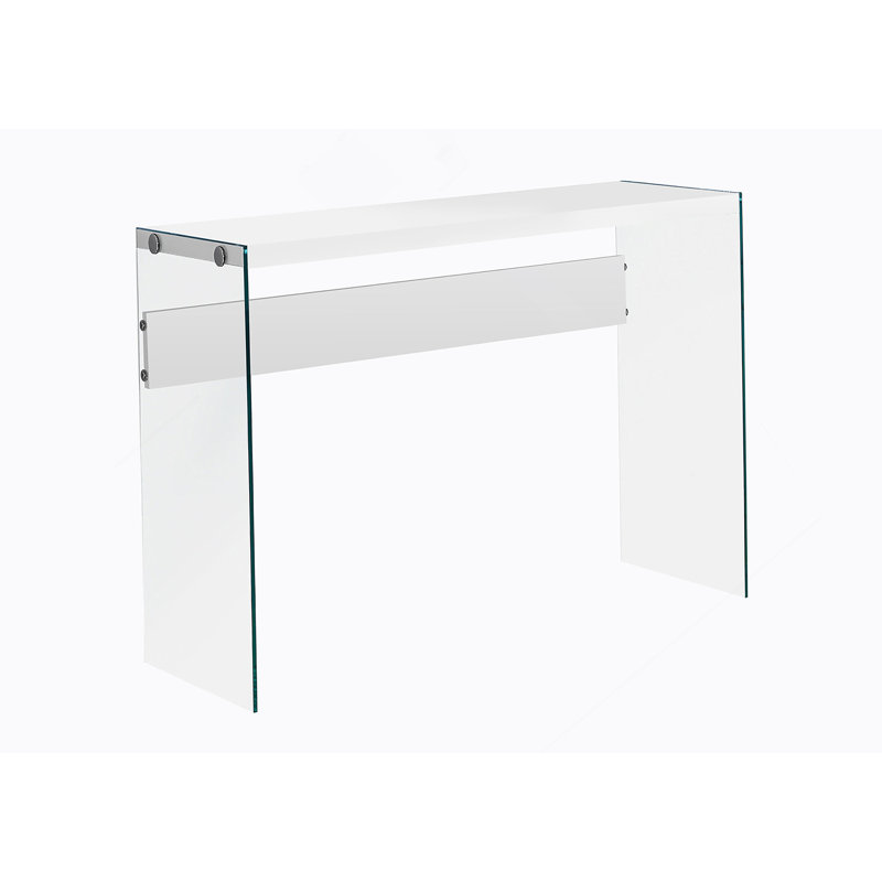 Table d'appoint, console, vestibule, étroit, canapé, stratifié blanc brillant, verre trempé transparent