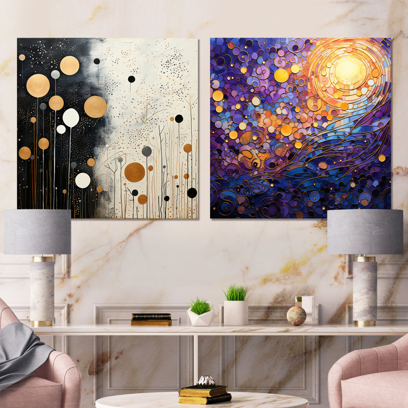 Celenade Serade - Ensemble de 2 collages abstraits carrés, Cadre flottant noir, H 16 po x l 33 po