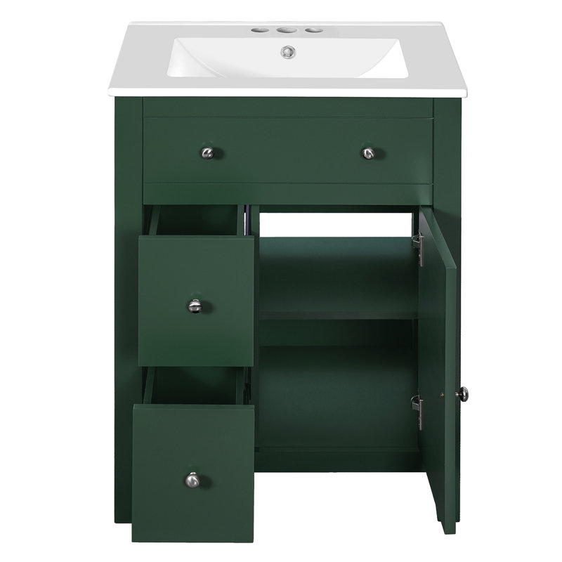 Meuble-lavabo moderne 24 po avec lavabo en céramique, meuble-lavabo pour salle de bain à 2 tiroirs, Vert