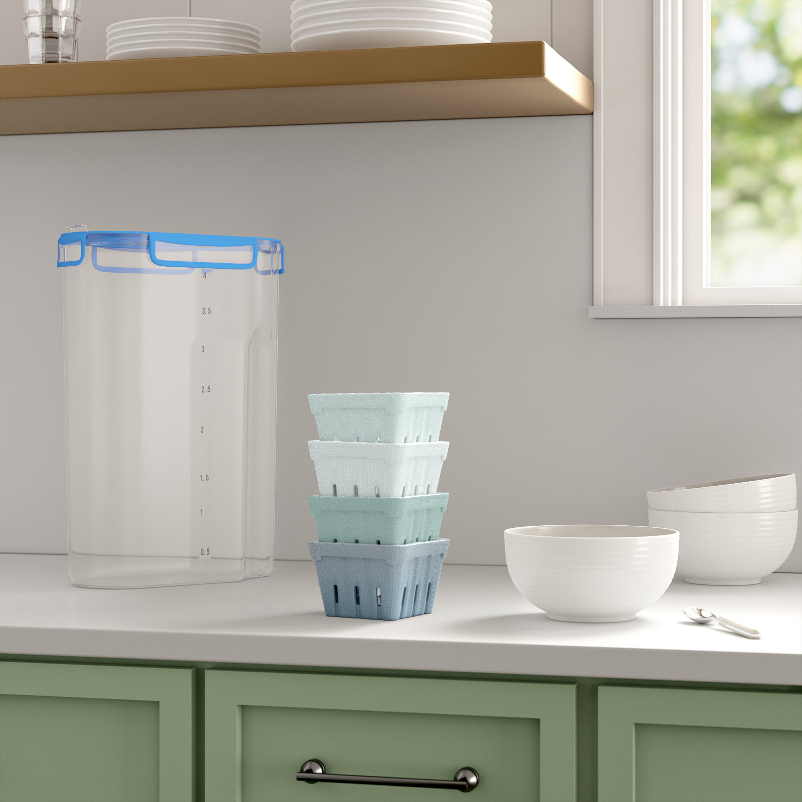 Ceramic Food Storage Container, White/ Gray/ Green/ Pale Green