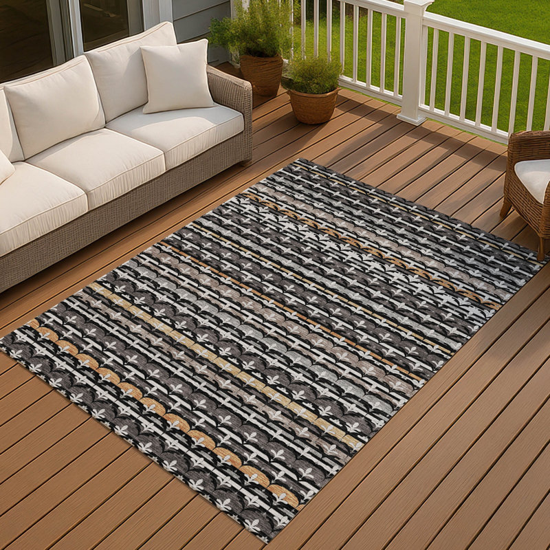 Machine Washable Indoor/Outdoor Chantille ACN2479 Damask Rug, 9' x 12', Black