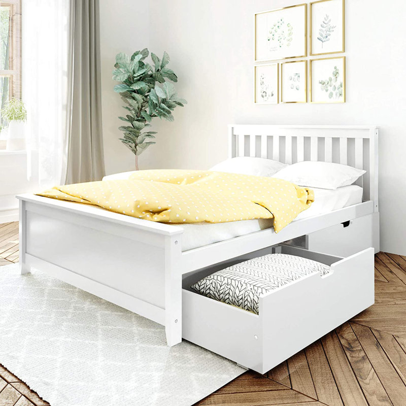  Lit plateforme double en bois massif Bolinger, Double, Blanc