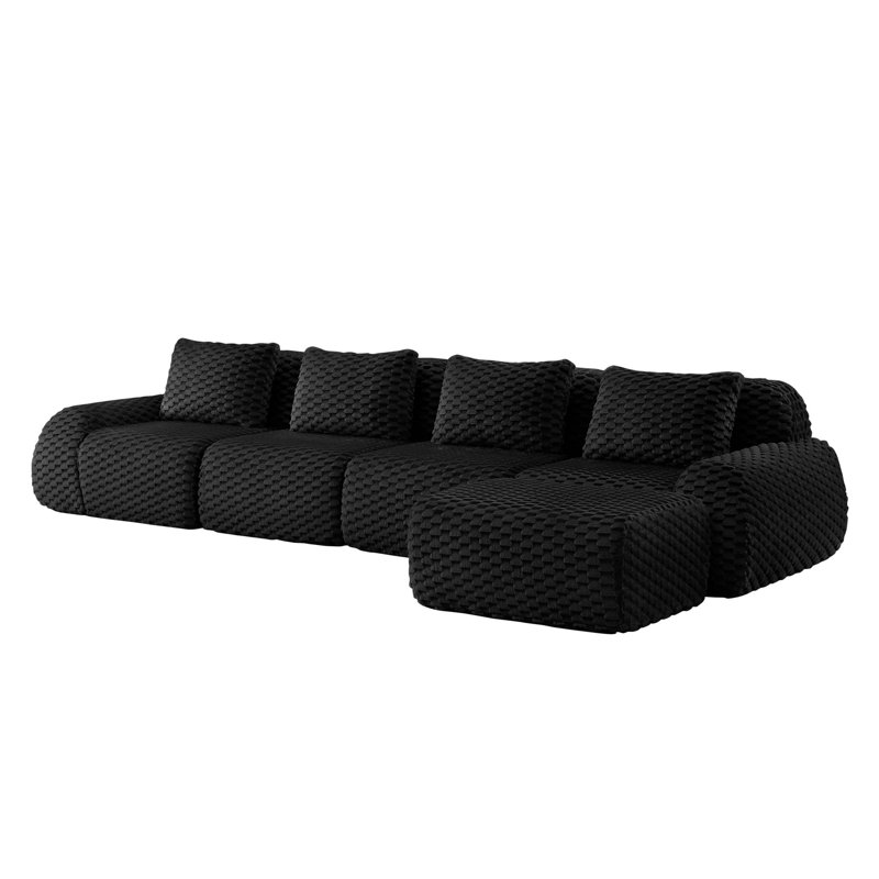 146" Modern L-Shaped Modular Sectional Sofa for Living Room,Flannelette Fabric,Oversized 4-Seater Couch,Deep Seat,Boneless sofa,Movable Ottoman,Buckle connection,Anti-slip Design,No Assembly