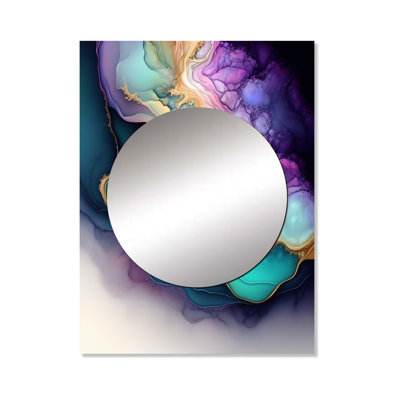 Khaleda Blue Purple Abstract Geode II - Marble Wall Mirror, Blue Decorative Mirror, Printed Metal Art