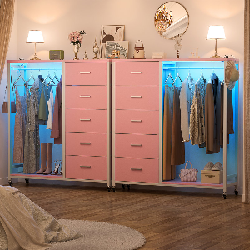 Jeremyiah 45.2'' 5 Drawer Dresser Organizer with LED Lights, Pink
