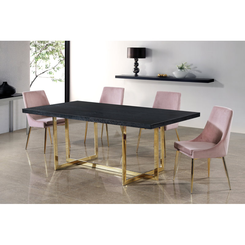 Karina Velvet Upholstered Dining Chair, Gold, Pink Velvet
