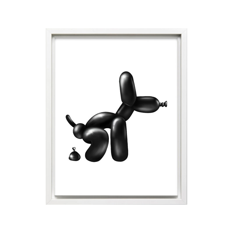 Pooping Balloon Dog No1, Canvas, White Framed, 16"H x 20"W