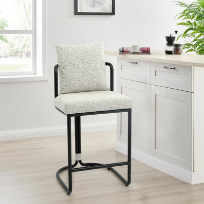Cindina 26'' Chenille Counter Stools With Backrest & Metal Frame, Modern Upholstered Bar Chairs For Kitchen Island