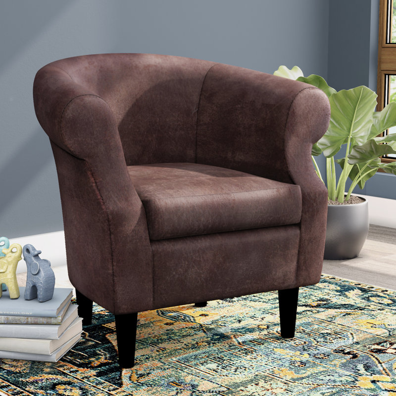 Fauteuil demi-tonneau Aguiniga, Simili cuir brun foncé