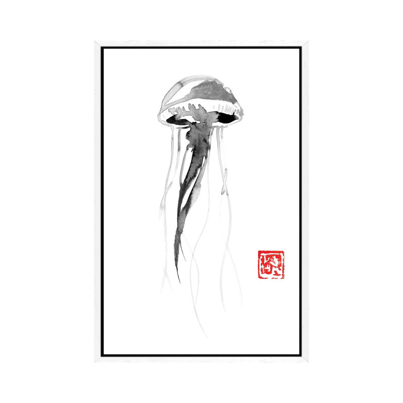 Jellyfish by Péchane - Painting on Canvas, White Framed, 66.04 cm H x 45.72 cm W