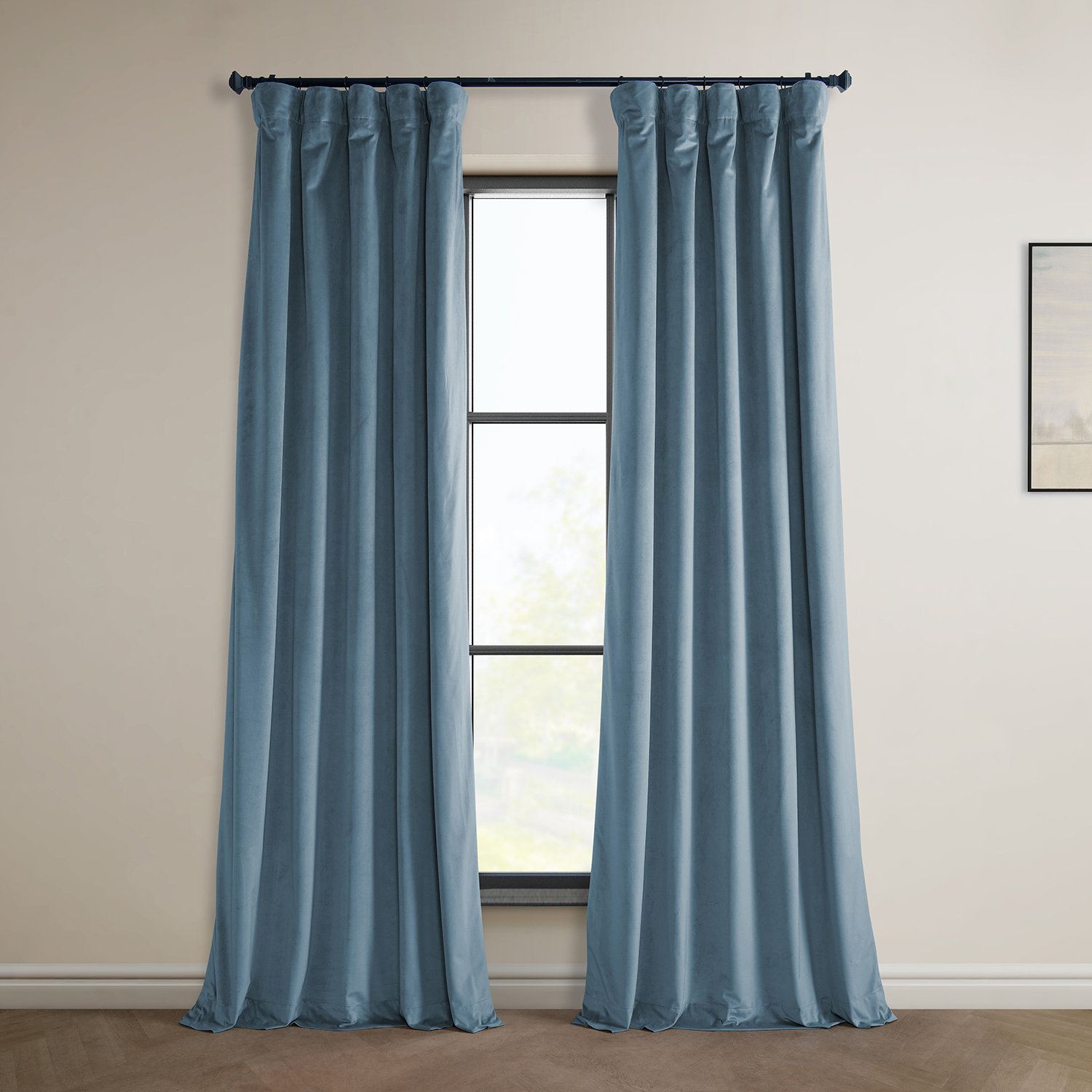 Loria Plush Velvet Blackout Curtain Panel, 50" W x 96" L, Copenhagan Blue