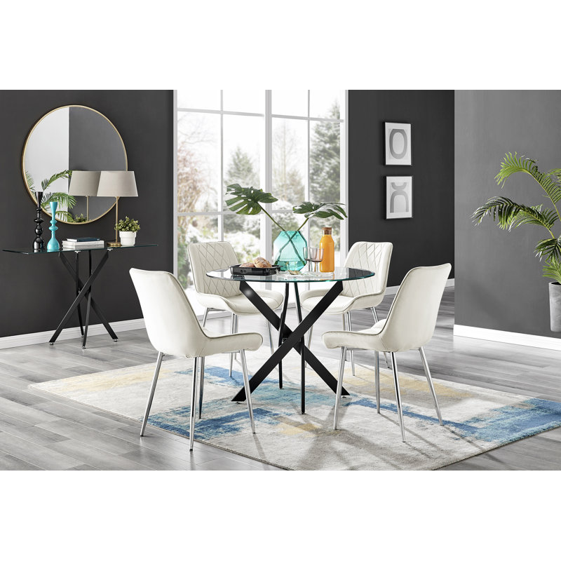 4 - Person Dining Set, Cream/Silver