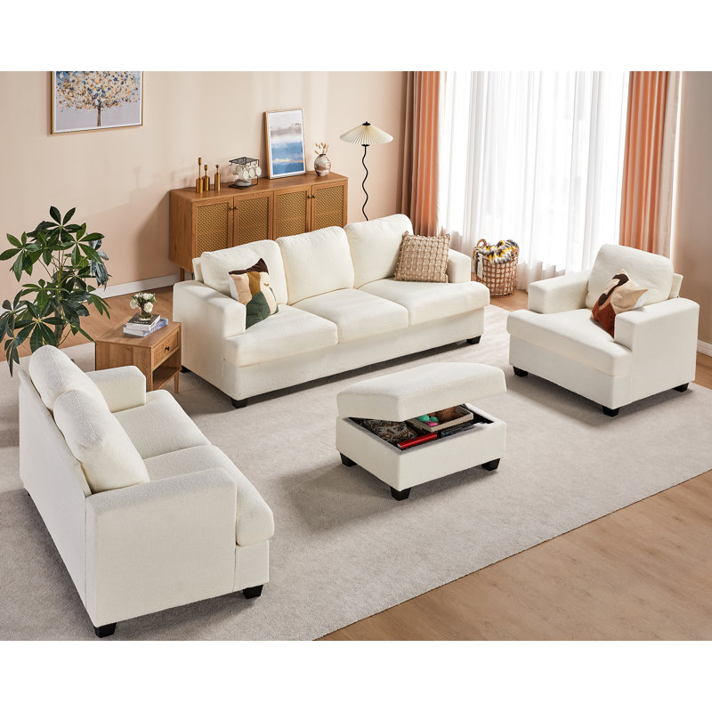 Berlinde Upholstered Ottoman, White Boucle