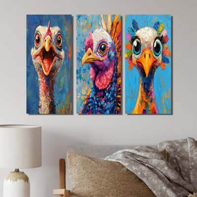 Dindon jaune «Good Time I» - Collection de reproductions sur toile 3 pièces