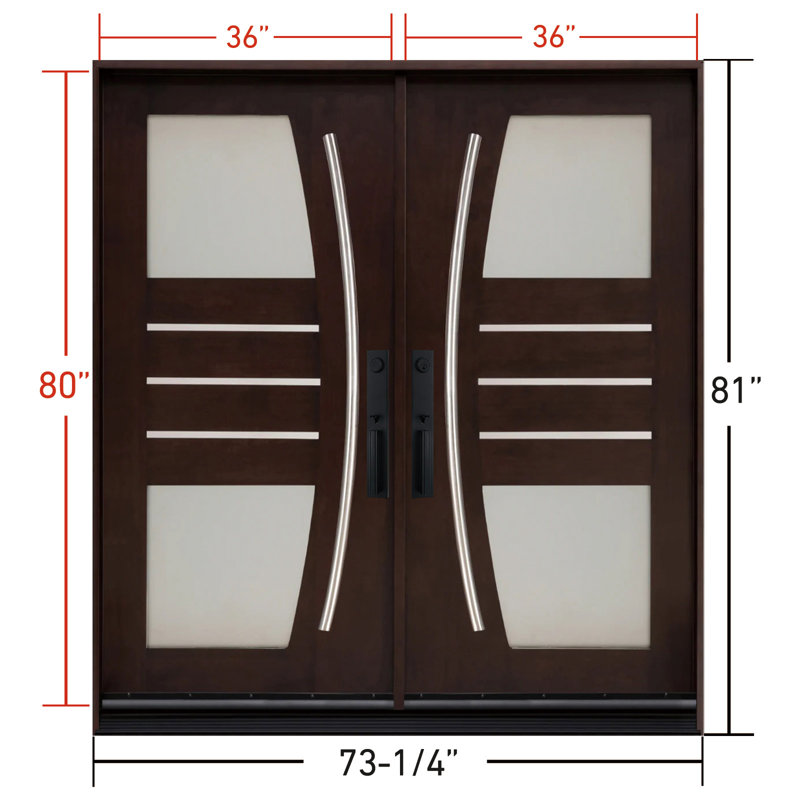 Porte d'entrée moderne en bois d'acajou à finition noyer foncé avec portes pré-suspendues pour installation facile