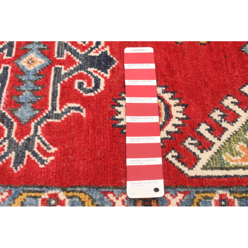 Tapis rouge / jaune en laine noué à la main de conception unique 5 pi 7 po x 7 pi 10 po New Age Monsalve