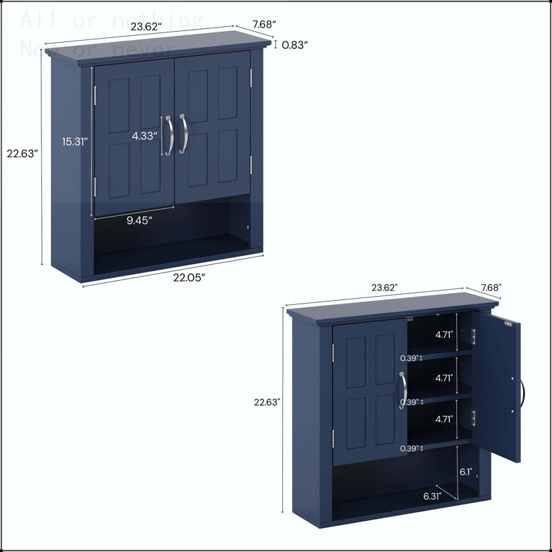 Wall Mounted Bathroom Cabinet with Adjustable Shelves, Blue
