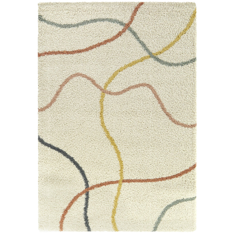 Fliri Cream/Orange/Yellow Abstract Shag Area Rug, Rectangle 5'3" x 7'