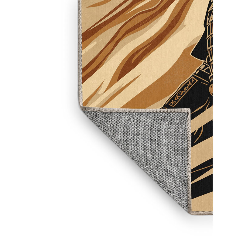 Tapis à motif d'arc moderne audacieux et audacieux beige Samurai Baronville, 2 pi x 3 pi