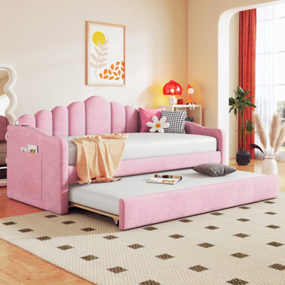 Lit de jour simple tapissier avec couchette, canapé-lit en velours avec ports de chargement USB
