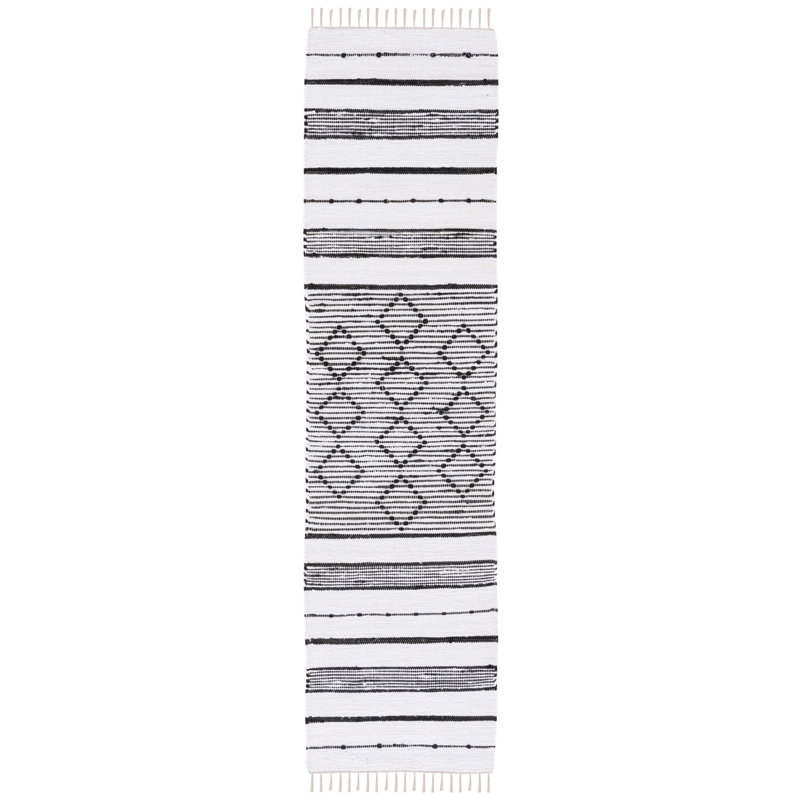 Striped Kilim Flat Weave Cotton Geometric Rug, Runner 2'3" x 9'
