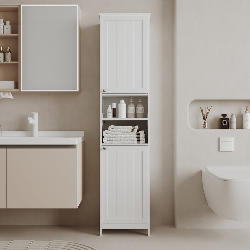 Grande armoire avec lumières, armoire de rangement mince pour salle de bain, 15,7 pouces de large, blanc, Blanc