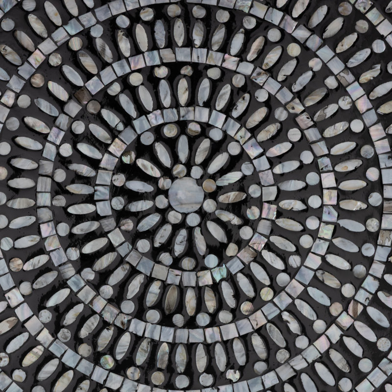 Eloise Mother of Pearl Shell Handmade Mosaic Plate Gray Wall Decor with Beige and Black Accents
