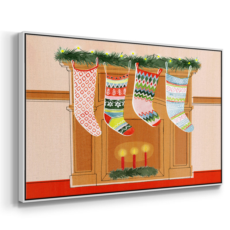 Collection de bas de Noël, reproduction d'art sur toile encadrée, Blanc, H 17 po x l 25 po x P 2 po