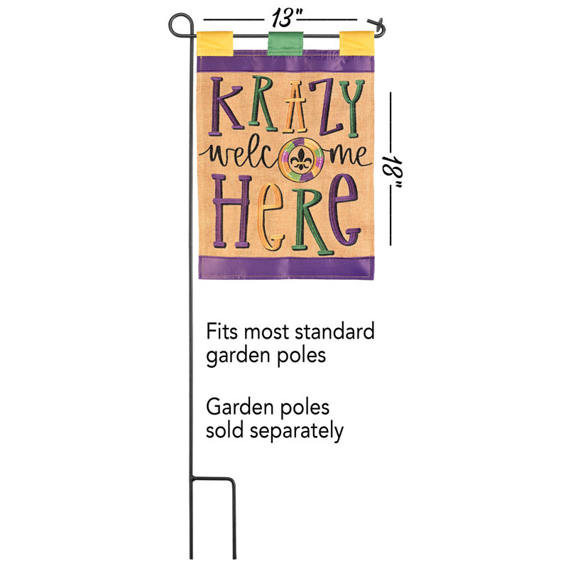 Drapeau de jardin en polyester 18 x 13 po Krazy Welcome Here