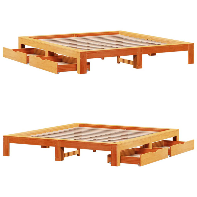 Solid Wood Storage Bed, Wax Brown, Super King (6')