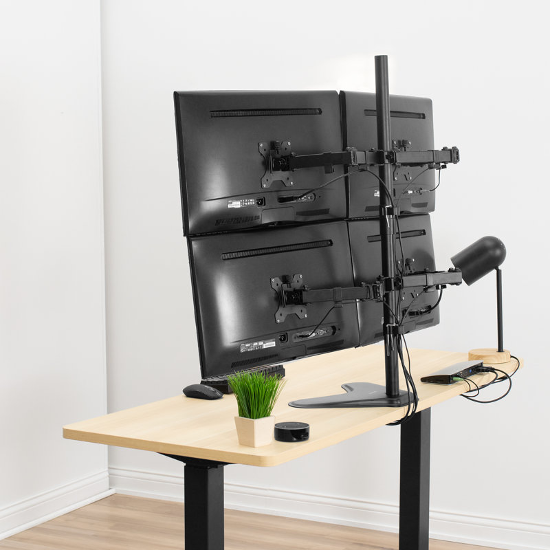 Black Quad Monitor Adjustable Steel and Aluminum Desk Mount
