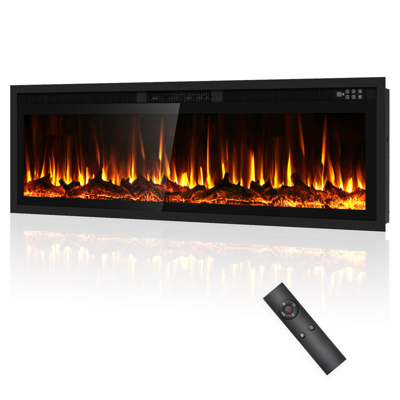 Recessed or Wall Mounted Electric Fireplace Heater, Touch Screen & Remote Control, 12 Flame Colors, 8H Timer