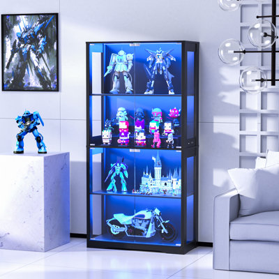 69’’H Display Cabinet with Glass Doors, 4-Tier Curio Cabinet with Human Body Sensor in 3 Color Lights by Ebern Designs