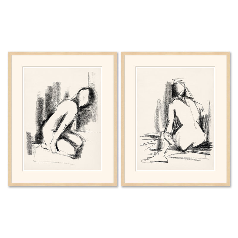 Solitude I & II - ensemble de 2 peintures simples encadrées