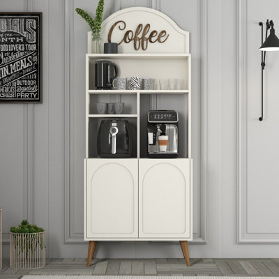 Armoire à café Elegant, crème et noyer, 32,0 x 79,0 x 13,8 pouces | 100% panneau de particules enduit de mélamine, épaisseur: 0,7 pouce | Design moderne avec de nombreuses tablettes, parfait pour le divertissement à la maison et un rangement élégant