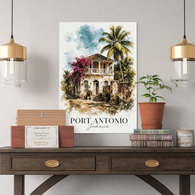 Canvas Wall Art Port Antonio Jamaica Watercolor Art Print Vintage Poster Print Home Decor