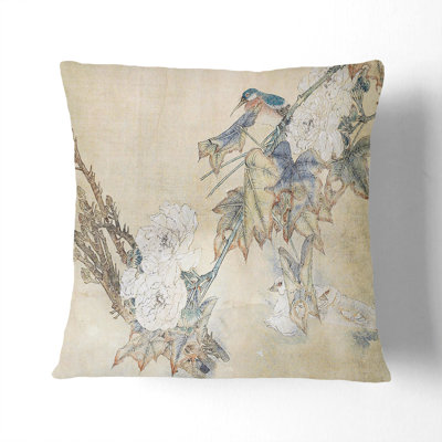 Bird & Peony Flowers Square Throw Cushion