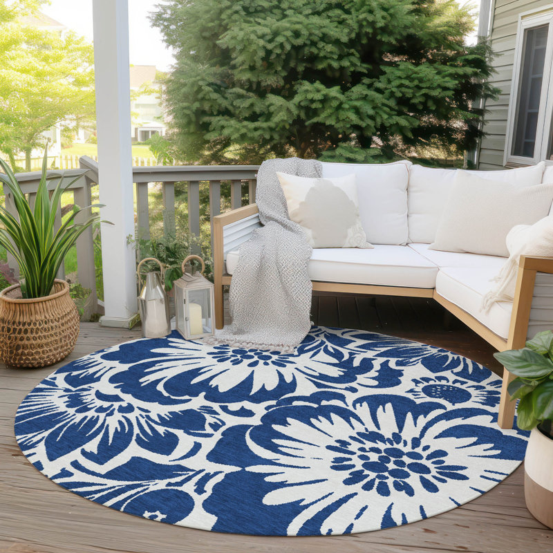 Rockcrest Washable Floral Indoor / Outdoor Rug, Round 8'