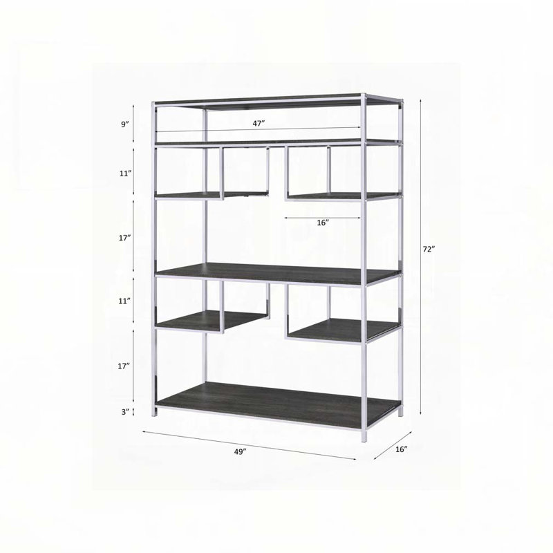 Rustic Grey Oak and Chrome 8-Shelf Bookshelf