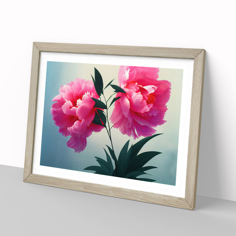 XH1022-9210X Tremendous Peonies - Single Picture Frame Painting, 46cm H x 64cm W x 2cm D, Oak