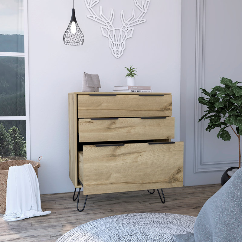 Commode 3 tiroirs Kirsage Chêne clair
